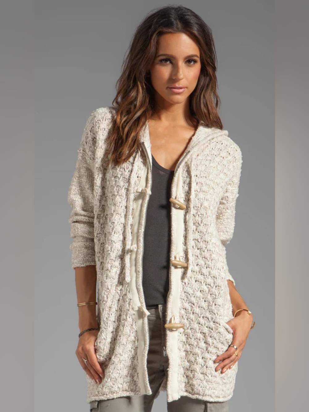 Free People "Turn Up The Sun" Toggle Hooded Cardigan Oatmeal/Beige